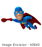 #43643 Royalty-Free (Rf) Cartoon Illustration Of A Friendly 3d Superhero Mascot Smiling And Flying Past