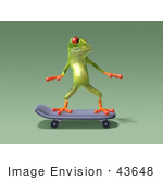 #43648 Royalty-Free (Rf) Cartoon Illustration Of A 3d Green Tree Frog Character Skateboarding - Pose 6
