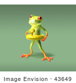 #43649 Royalty-Free (Rf) Cartoon Illustration Of A 3d Green Tree Frog Character Wearing A Ducky Inner Tube - Pose 5