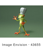 #43655 Royalty-Free (Rf) Cartoon Illustration Of A 3d Green Tree Frog Character Chef Wearing A Hat - Pose 6