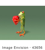 #43656 Royalty-Free (Rf) Cartoon Illustration Of A 3d Green Tree Frog Character Holding A Love Heart - Pose 7