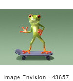 #43657 Royalty-Free (Rf) Cartoon Illustration Of A 3d Green Tree Frog Character Skateboarding - Pose 7