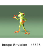 #43658 Royalty-Free (Rf) Cartoon Illustration Of A 3d Green Tree Frog Character Waving - Pose 6