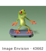 #43662 Royalty-Free (Rf) Cartoon Illustration Of A 3d Green Tree Frog Character Skateboarding - Pose 10