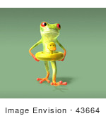 #43664 Royalty-Free (Rf) Cartoon Illustration Of A 3d Green Tree Frog Character Wearing A Ducky Inner Tube - Pose 7