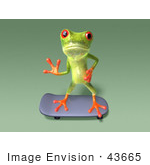 #43665 Royalty-Free (Rf) Cartoon Illustration Of A 3d Green Tree Frog Character Skateboarding - Pose 8