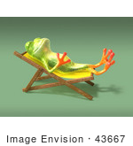 #43667 Royalty-Free (Rf) Cartoon Illustration Of A 3d Green Tree Frog Character Sun Bathing - Pose 4