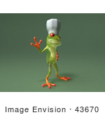 #43670 Royalty-Free (Rf) Cartoon Illustration Of A 3d Green Tree Frog Character Chef Wearing A Hat - Pose 7