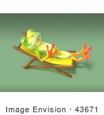 #43671 Royalty-Free (Rf) Cartoon Illustration Of A 3d Green Tree Frog Character Sun Bathing - Pose 5