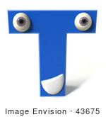 #43675 Royalty-Free (Rf) Illustration Of A 3d Blue Alphabet Letter T Character With Eyes And A Mouth