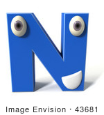 #43681 Royalty-Free (Rf) Illustration Of A 3d Blue Alphabet Letter N Character With Eyes And A Mouth