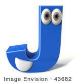 #43682 Royalty-Free (RF) Illustration of a 3d Blue Alphabet Letter J Character With Eyes And A Mouth by Julos