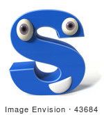 #43684 Royalty-Free (RF) Illustration of a 3d Blue Alphabet Letter S Character With Eyes And A Mouth by Julos