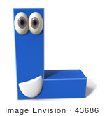 #43686 Royalty-Free (Rf) Illustration Of A 3d Blue Alphabet Letter L Character With Eyes And A Mouth