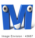 #43687 Royalty-Free (RF) Illustration of a 3d Blue Alphabet Letter M Character With Eyes And A Mouth by Julos