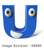 #43690 Royalty-Free (Rf) Illustration Of A 3d Blue Alphabet Letter U Character With Eyes And A Mouth