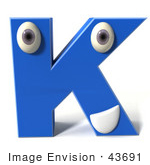 #43691 Royalty-Free (Rf) Illustration Of A 3d Blue Alphabet Letter K Character With Eyes And A Mouth