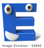 #43692 Royalty-Free (Rf) Illustration Of A 3d Blue Alphabet Letter E Character With Eyes And A Mouth
