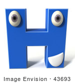 #43693 Royalty-Free (Rf) Illustration Of A 3d Blue Alphabet Letter H Character With Eyes And A Mouth