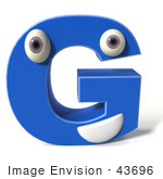 #43696 Royalty-Free (Rf) Illustration Of A 3d Blue Alphabet Letter G Character With Eyes And A Mouth