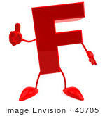 #43705 Royalty-Free (Rf) Illustration Of A 3d Red Letter F Character With Arms And Legs Giving The Thumbs Up
