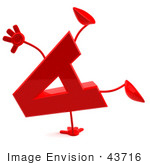 #43716 Royalty-Free (Rf) Illustration Of A 3d Red Letter A Character With Arms And Legs Doing A Cartwheel