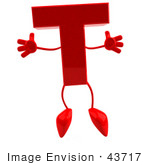 #43717 Royalty-Free (Rf) Illustration Of A 3d Red Letter T Character With Arms And Legs