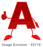 #43719 Royalty-Free (RF) Illustration of a 3d Red Letter A Character With Arms And Legs Giving The Thumbs Up by Julos