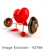 #43766 Royalty-Free (Rf) Illustration Of A Romantic 3d Red Love Heart Mascot Lifting A Barbell - Version 3