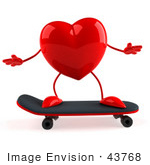 #43768 Royalty-Free (Rf) Illustration Of A Romantic 3d Red Love Heart Mascot Skateboarding - Version 1