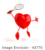 #43770 Royalty-Free (Rf) Illustration Of A Romantic 3d Red Love Heart Mascot Playing Tennis - Version 2