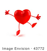 #43772 Royalty-Free (Rf) Illustration Of A Romantic 3d Red Love Heart Mascot Jumping - Version 2