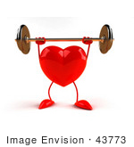 #43773 Royalty-Free (Rf) Illustration Of A Romantic 3d Red Love Heart Mascot Lifting A Barbell - Version 5