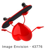 #43776 Royalty-Free (Rf) Illustration Of A Romantic 3d Red Love Heart Mascot Skateboarding - Version 2