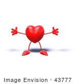 #43777 Royalty-Free (Rf) Illustration Of A Romantic 3d Red Love Heart Mascot Holding His Arms Open - Version 1