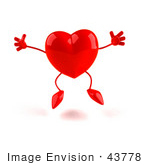 #43778 Royalty-Free (Rf) Illustration Of A Romantic 3d Red Love Heart Mascot Jumping - Version 1