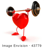 #43779 Royalty-Free (Rf) Illustration Of A Romantic 3d Red Love Heart Mascot Lifting A Barbell - Version 4