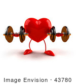 #43780 Royalty-Free (Rf) Illustration Of A Romantic 3d Red Love Heart Mascot Strength Training With Dumbbells - Version 1