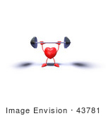 #43781 Royalty-Free (Rf) Illustration Of A Romantic 3d Red Love Heart Mascot Lifting A Barbell - Version 7