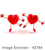 #43784 Royalty-Free (Rf) Illustration Of Two Happy 3d Red Love Heart Characters Jumping - Version 2