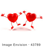 #43789 Royalty-Free (Rf) Illustration Of Two Happy 3d Red Love Heart Characters Jumping - Version 1