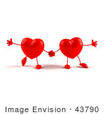 #43790 Royalty-Free (Rf) Illustration Of Two 3d Red Love Heart Characters Holding Hands