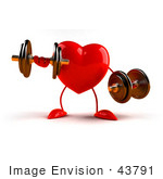 #43791 Royalty-Free (Rf) Illustration Of A Romantic 3d Red Love Heart Mascot Strength Training With Dumbbells - Version 3