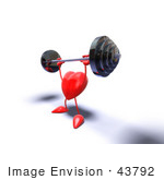 #43792 Royalty-Free (Rf) Illustration Of A Romantic 3d Red Love Heart Mascot Lifting A Barbell - Version 8