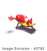 #43793 Royalty-Free (Rf) Illustration Of A Romantic 3d Red Love Heart Mascot Sun Bathing In A Chair - Version 6