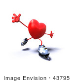 #43795 Royalty-Free (Rf) Illustration Of A Romantic 3d Red Love Heart Mascot Inline Skating - Version 3