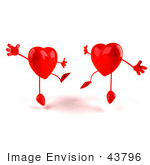 #43796 Royalty-Free (Rf) Illustration Of Two Happy 3d Red Love Heart Characters Jumping - Version 3