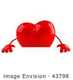 #43798 Royalty-Free (Rf) Illustration Of A Romantic 3d Red Love Heart Mascot Standing Behind A Blank Sign