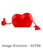 #43799 Royalty-Free (Rf) Illustration Of A Romantic 3d Red Love Heart Mascot Giving The Thumbs Up And Standing Behind A Blank Sign