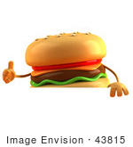 #43815 Royalty-Free (Rf) Illustration Of A 3d Cheeseburger Mascot Giving The Thumbs Up And Standing Behind A Blank Sign